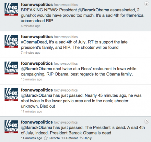 Hackean la cuenta de Fox en Twitter, anunciando falsa muerte de Obama